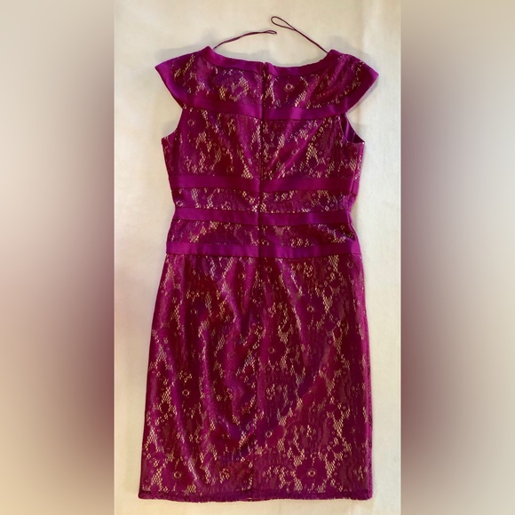 Adrianna Papell Lace Cap Sleeves Maroon Sheath Dress Midi (6) - Picture 14 of 17